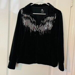 Women's Active Wear Top Zipper Activology Petite Large Black